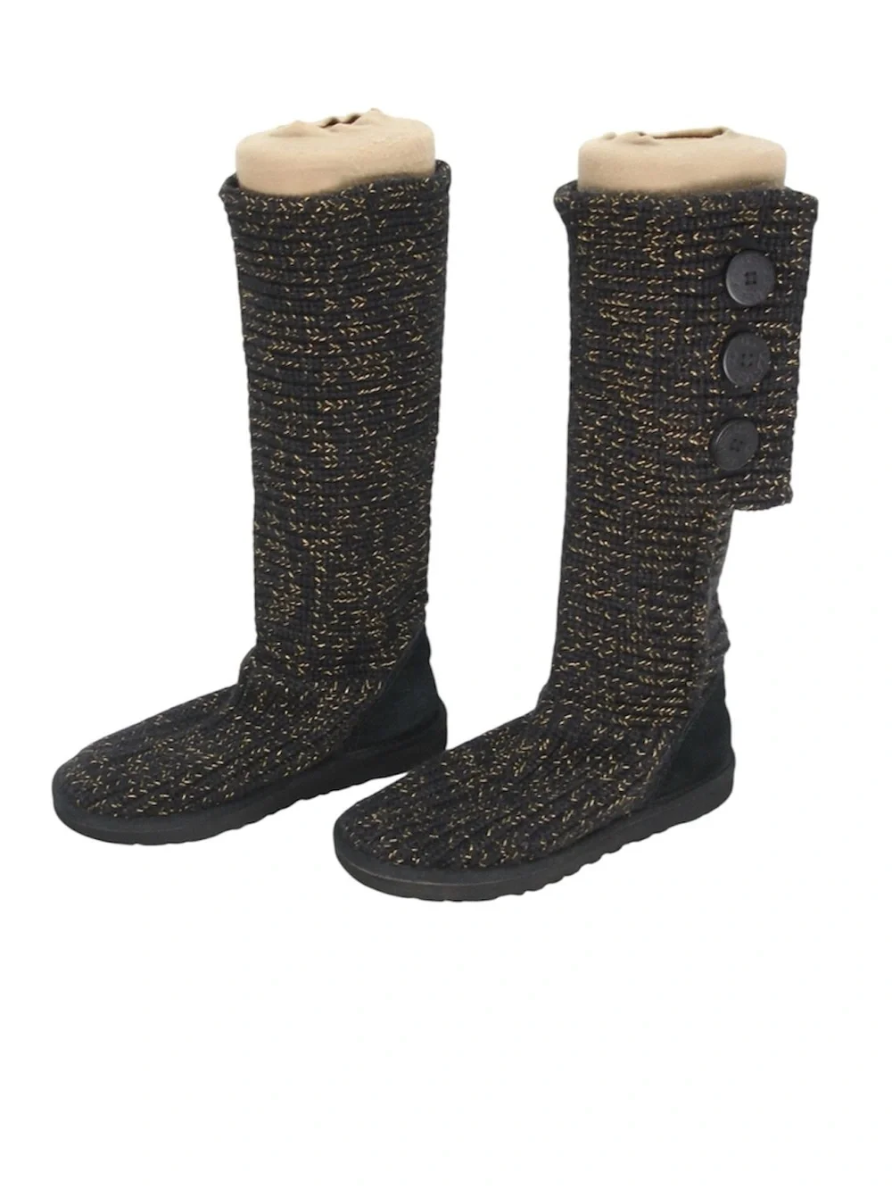 NIB UGG W CLASSIC CARDY KNITTED BLACK METALLIC GOLD WINTER BOOTS WOMEN'S 9 $150